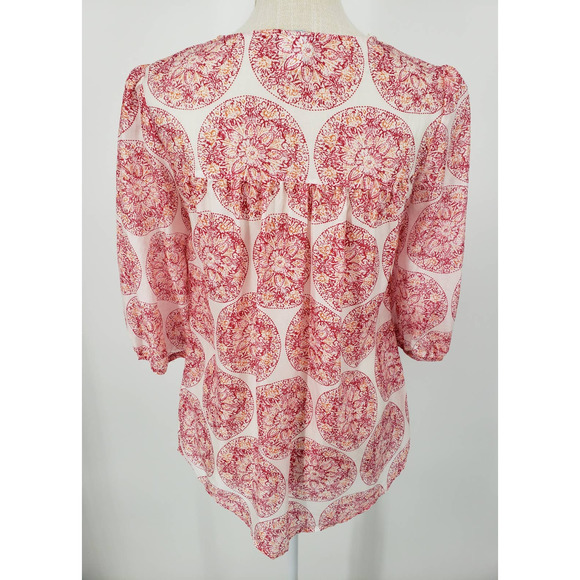 3/$25 Calypso St Barth x Target Silk Blouse XS Medallion Crochet Lace Pink Cream - Picture 2 of 11